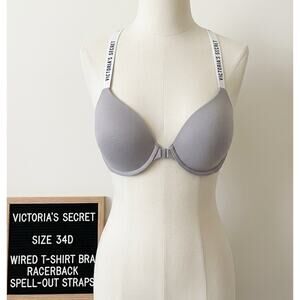 Victoria's Secret Light Gray Wired T-Shirt Bra with Logo Straps